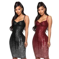 Strap Dress Sexy Sequins Sleeveless Solid Color Knee-length Daily main image 1