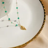 Wholesale Jewelry Fashion Flower 304 Stainless Steel Beads 18K Gold Plated Inlay Necklace main image 3