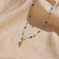 Wholesale Jewelry Fashion Flower 304 Stainless Steel Beads 18K Gold Plated Inlay Necklace main image 1