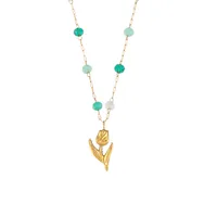Wholesale Jewelry Fashion Flower 304 Stainless Steel Beads 18K Gold Plated Inlay Necklace sku image 1
