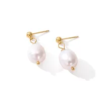 1 Pair Fashion Water Droplets Stainless Steel Freshwater Pearl Freshwater Pearl 14K Gold Plated Drop Earrings main image 4