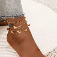 Simple Sweet Acrylic Butterfly Angel Angel Pendant Flower Butterfly Tassel Alloy Anklet 3-piece Set sku image 2