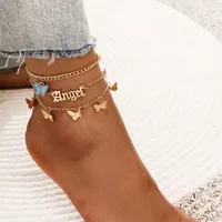 Simple Sweet Acrylic Butterfly Angel Angel Pendant Flower Butterfly Tassel Alloy Anklet 3-piece Set sku image 6