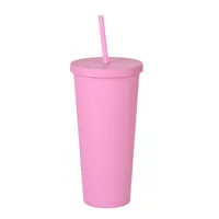 Double-layer Plastic Straw Cup With Lid 24oz Large-capacity Plastic Frosted Ready-to-hand Water Cup sku image 4