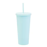 Double-layer Plastic Straw Cup With Lid 24oz Large-capacity Plastic Frosted Ready-to-hand Water Cup sku image 12