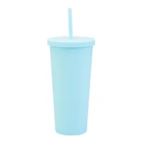 Double-layer Plastic Straw Cup With Lid 24oz Large-capacity Plastic Frosted Ready-to-hand Water Cup sku image 14