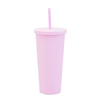 Double-layer Plastic Straw Cup With Lid 24oz Large-capacity Plastic Frosted Ready-to-hand Water Cup sku image 15