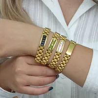 Retro Geometric 304 Stainless Steel 18K Gold Plated Zircon Bangle In Bulk main image 2