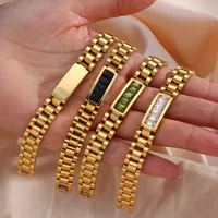 Retro Geometric 304 Stainless Steel 18K Gold Plated Zircon Bangle In Bulk main image 1