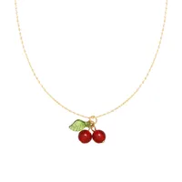304 Stainless Steel 18K Gold Plated IG Style Sweet Plating Cherry Resin Pendant Necklace main image 5