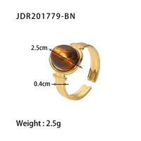 Wholesale Jewelry Fashion Geometric 304 Stainless Steel Artificial Gemstones Gold Plated Open Ring sku image 2