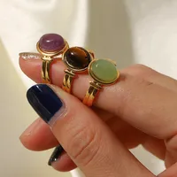 Wholesale Jewelry Fashion Geometric 304 Stainless Steel Artificial Gemstones Gold Plated Open Ring main image 1