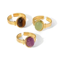 Wholesale Jewelry Fashion Geometric 304 Stainless Steel Artificial Gemstones Gold Plated Open Ring main image 3