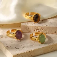 Wholesale Jewelry Fashion Geometric 304 Stainless Steel Artificial Gemstones Gold Plated Open Ring main image 4