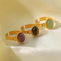Wholesale Jewelry Fashion Geometric 304 Stainless Steel Artificial Gemstones Gold Plated Open Ring main image 5