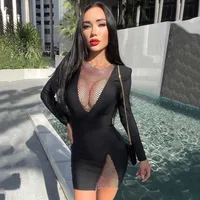 Women's A-line Skirt Sexy V Neck Splicing Long Sleeve Solid Color Knee-length Holiday Daily main image 1