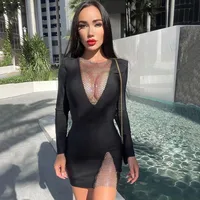 Women's A-line Skirt Sexy V Neck Splicing Long Sleeve Solid Color Knee-length Holiday Daily main image 5