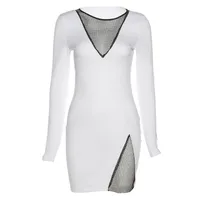 Women's A-line Skirt Sexy V Neck Splicing Long Sleeve Solid Color Knee-length Holiday Daily main image 2
