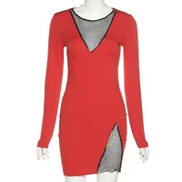 Women's A-line Skirt Sexy V Neck Splicing Long Sleeve Solid Color Knee-length Holiday Daily sku image 3