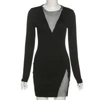 Women's A-line Skirt Sexy V Neck Splicing Long Sleeve Solid Color Knee-length Holiday Daily sku image 4