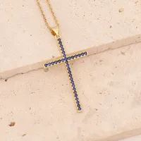 Stainless Steel Copper 18K Gold Plated Fashion Inlay Cross Zircon Pendant Necklace main image 5