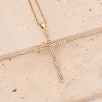 Stainless Steel Copper 18K Gold Plated Fashion Inlay Cross Zircon Pendant Necklace main image 4