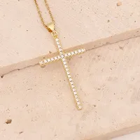 Stainless Steel Copper 18K Gold Plated Fashion Inlay Cross Zircon Pendant Necklace main image 8