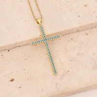 Stainless Steel Copper 18K Gold Plated Fashion Inlay Cross Zircon Pendant Necklace main image 6