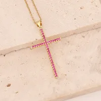 Stainless Steel Copper 18K Gold Plated Fashion Inlay Cross Zircon Pendant Necklace main image 3