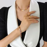 French Style Geometric Titanium Steel Splicing Zircon Bracelets Necklace main image 4