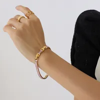 French Style Geometric Titanium Steel Splicing Zircon Bracelets Necklace sku image 6