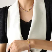 French Style Geometric Titanium Steel Splicing Zircon Bracelets Necklace sku image 20