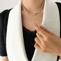 French Style Geometric Titanium Steel Splicing Zircon Bracelets Necklace sku image 19
