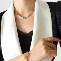 French Style Geometric Titanium Steel Splicing Zircon Bracelets Necklace sku image 17