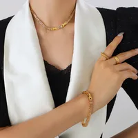 French Style Geometric Titanium Steel Splicing Zircon Bracelets Necklace sku image 22