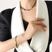 French Style Geometric Titanium Steel Splicing Zircon Bracelets Necklace sku image 21