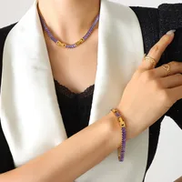 French Style Geometric Titanium Steel Splicing Zircon Bracelets Necklace sku image 23