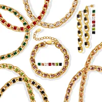 Wholesale Jewelry Retro Geometric 304 Stainless Steel Zircon 18K Gold Plated Bracelets Earrings Necklace main image 5