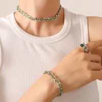 Wholesale Jewelry Retro Geometric 304 Stainless Steel Zircon 18K Gold Plated Bracelets Earrings Necklace sku image 19