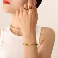 Wholesale Jewelry Retro Geometric 304 Stainless Steel Zircon 18K Gold Plated Bracelets Earrings Necklace sku image 26
