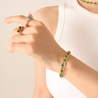 Wholesale Jewelry Retro Geometric 304 Stainless Steel Zircon 18K Gold Plated Bracelets Earrings Necklace sku image 25