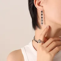 Wholesale Jewelry Retro Geometric 304 Stainless Steel Zircon 18K Gold Plated Bracelets Earrings Necklace sku image 4