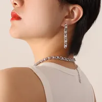 Wholesale Jewelry Retro Geometric 304 Stainless Steel Zircon 18K Gold Plated Bracelets Earrings Necklace sku image 2