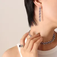Wholesale Jewelry Retro Geometric 304 Stainless Steel Zircon 18K Gold Plated Bracelets Earrings Necklace sku image 3