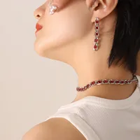 Wholesale Jewelry Retro Geometric 304 Stainless Steel Zircon 18K Gold Plated Bracelets Earrings Necklace sku image 5