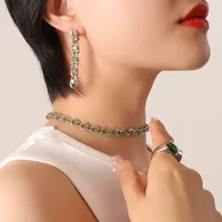 Wholesale Jewelry Retro Geometric 304 Stainless Steel Zircon 18K Gold Plated Bracelets Earrings Necklace sku image 6