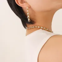Wholesale Jewelry Retro Geometric 304 Stainless Steel Zircon 18K Gold Plated Bracelets Earrings Necklace sku image 7