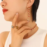 Wholesale Jewelry Retro Geometric 304 Stainless Steel Zircon 18K Gold Plated Bracelets Earrings Necklace sku image 11
