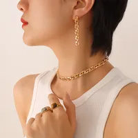 Wholesale Jewelry Retro Geometric 304 Stainless Steel Zircon 18K Gold Plated Bracelets Earrings Necklace sku image 13