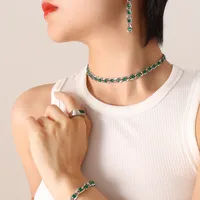 Wholesale Jewelry Retro Geometric 304 Stainless Steel Zircon 18K Gold Plated Bracelets Earrings Necklace sku image 31